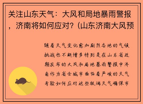 关注山东天气：大风和局地暴雨警报，济南将如何应对？(山东济南大风预警持续时间)