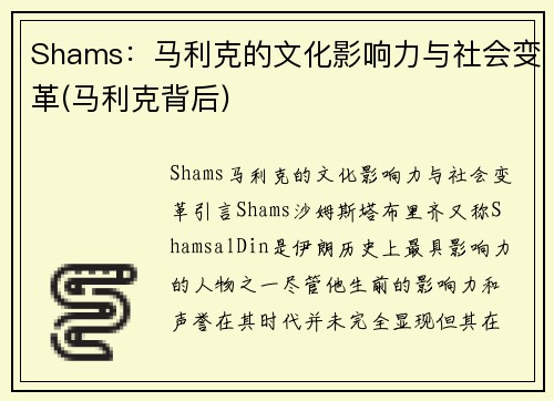 Shams：马利克的文化影响力与社会变革(马利克背后)