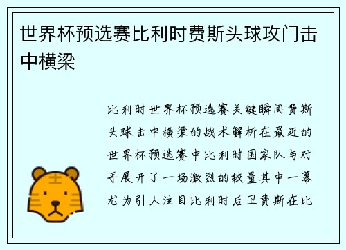 世界杯预选赛比利时费斯头球攻门击中横梁